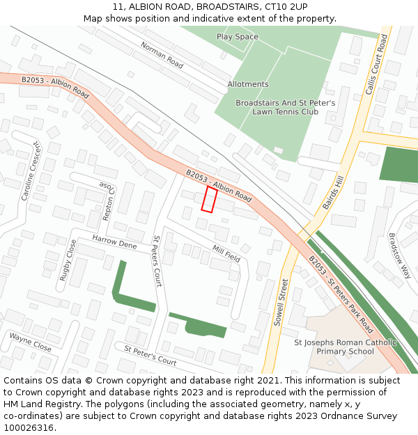 11, ALBION ROAD, BROADSTAIRS, CT10 2UP: Location map and indicative extent of plot