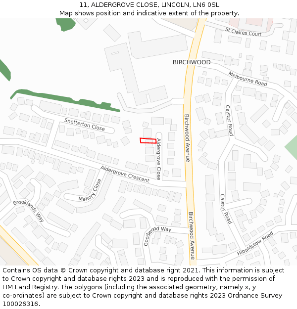 11, ALDERGROVE CLOSE, LINCOLN, LN6 0SL: Location map and indicative extent of plot