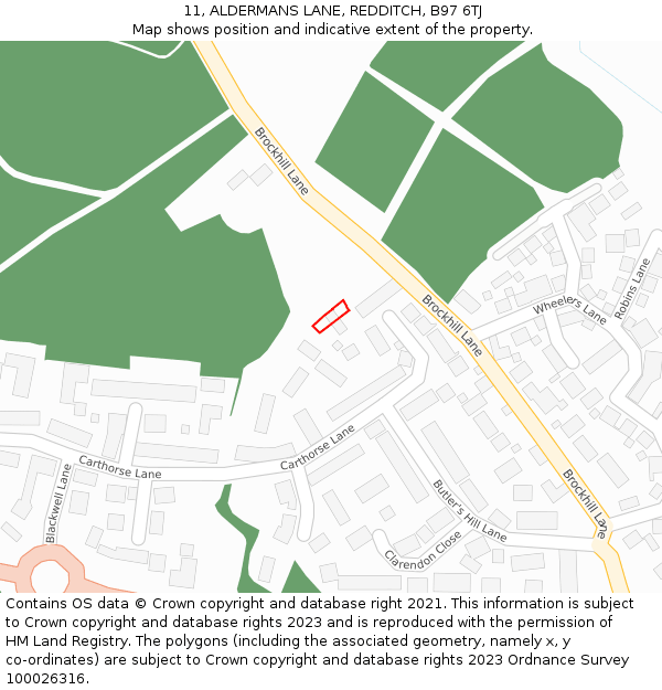 11, ALDERMANS LANE, REDDITCH, B97 6TJ: Location map and indicative extent of plot