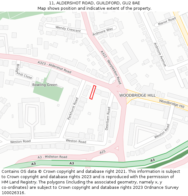 11, ALDERSHOT ROAD, GUILDFORD, GU2 8AE: Location map and indicative extent of plot