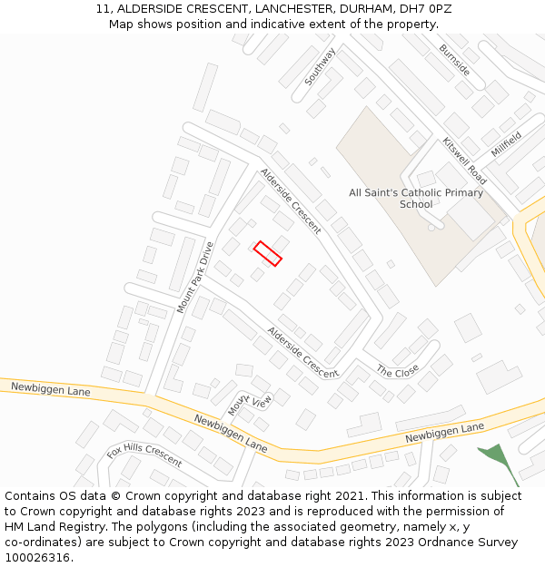 11, ALDERSIDE CRESCENT, LANCHESTER, DURHAM, DH7 0PZ: Location map and indicative extent of plot