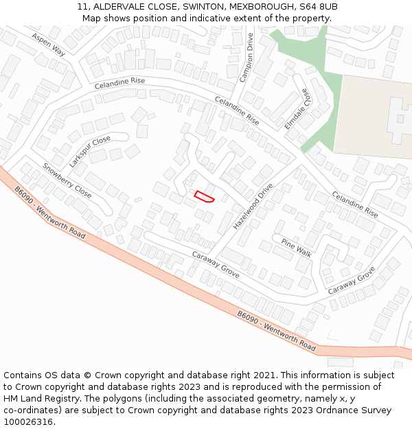 11, ALDERVALE CLOSE, SWINTON, MEXBOROUGH, S64 8UB: Location map and indicative extent of plot