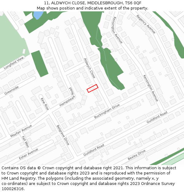 11, ALDWYCH CLOSE, MIDDLESBROUGH, TS6 0QF: Location map and indicative extent of plot