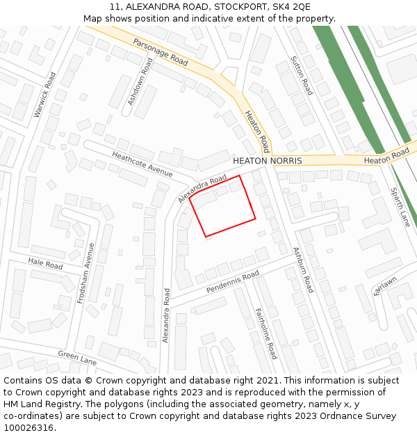 11, ALEXANDRA ROAD, STOCKPORT, SK4 2QE: Location map and indicative extent of plot