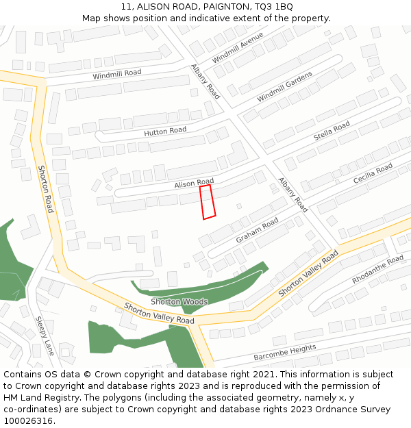 11, ALISON ROAD, PAIGNTON, TQ3 1BQ: Location map and indicative extent of plot