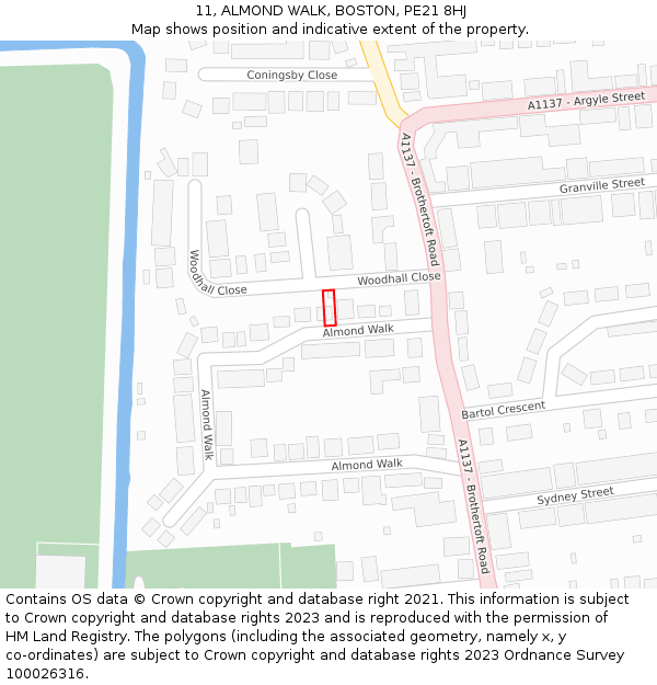 11, ALMOND WALK, BOSTON, PE21 8HJ: Location map and indicative extent of plot