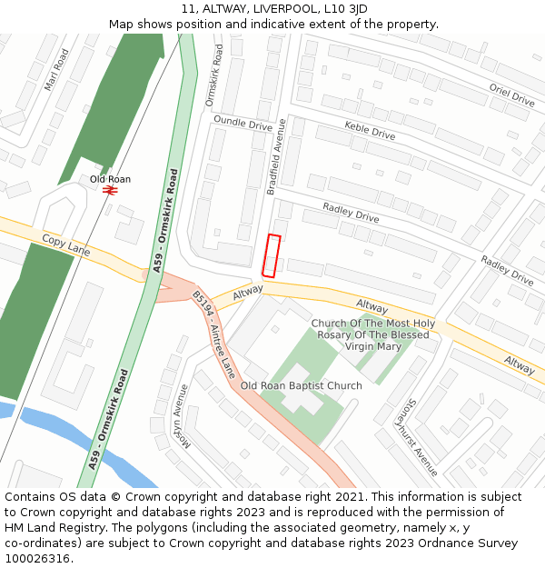 11, ALTWAY, LIVERPOOL, L10 3JD: Location map and indicative extent of plot
