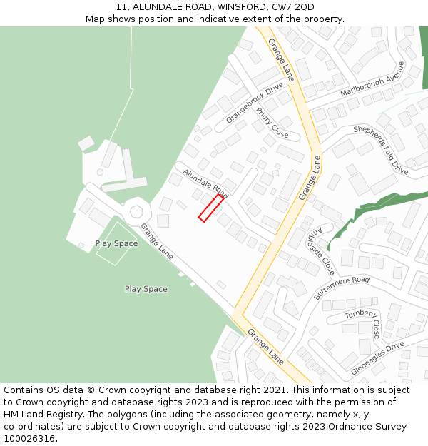 11, ALUNDALE ROAD, WINSFORD, CW7 2QD: Location map and indicative extent of plot