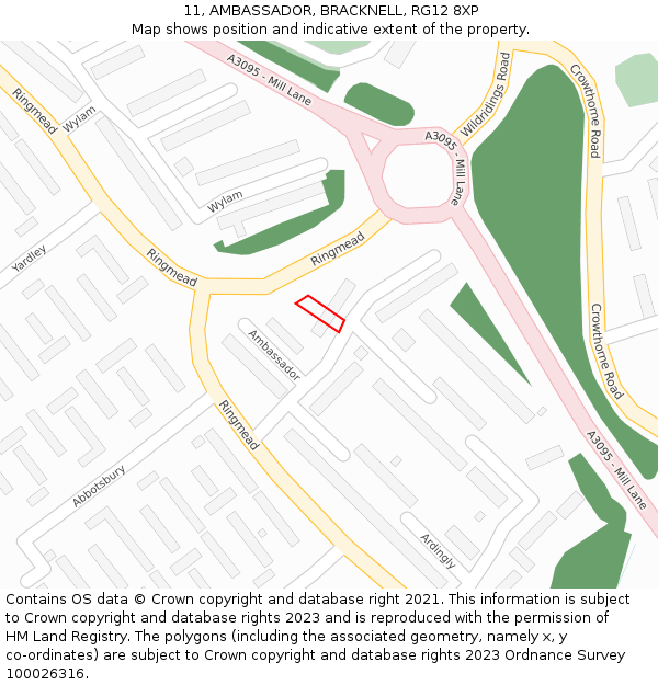 11, AMBASSADOR, BRACKNELL, RG12 8XP: Location map and indicative extent of plot