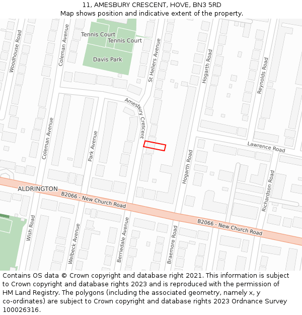 11, AMESBURY CRESCENT, HOVE, BN3 5RD: Location map and indicative extent of plot