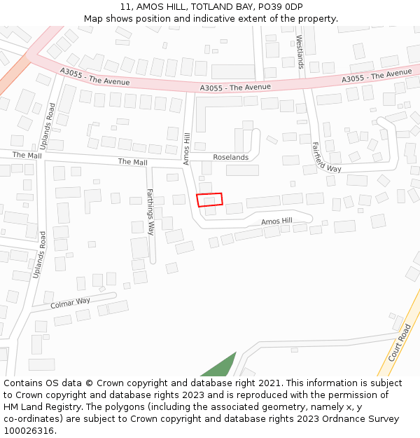 11, AMOS HILL, TOTLAND BAY, PO39 0DP: Location map and indicative extent of plot