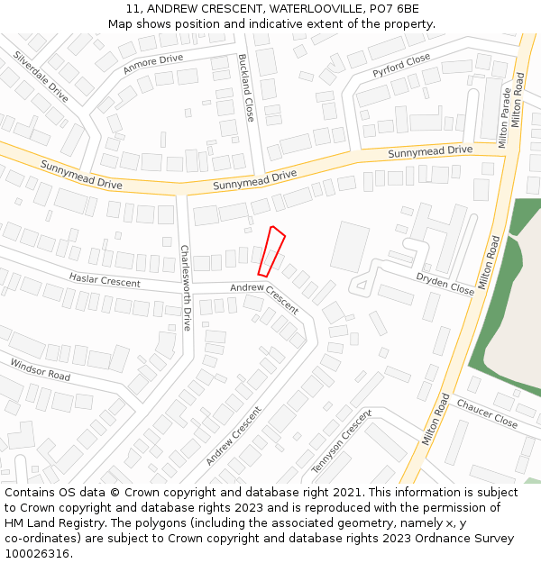 11, ANDREW CRESCENT, WATERLOOVILLE, PO7 6BE: Location map and indicative extent of plot