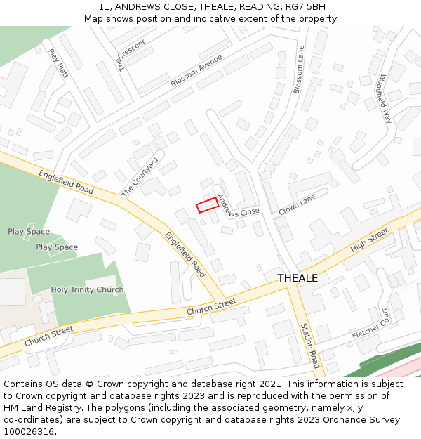 11, ANDREWS CLOSE, THEALE, READING, RG7 5BH: Location map and indicative extent of plot