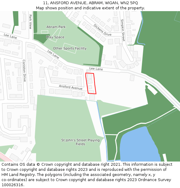 11, ANSFORD AVENUE, ABRAM, WIGAN, WN2 5PQ: Location map and indicative extent of plot