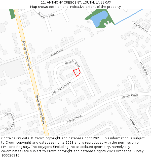 11, ANTHONY CRESCENT, LOUTH, LN11 0AY: Location map and indicative extent of plot