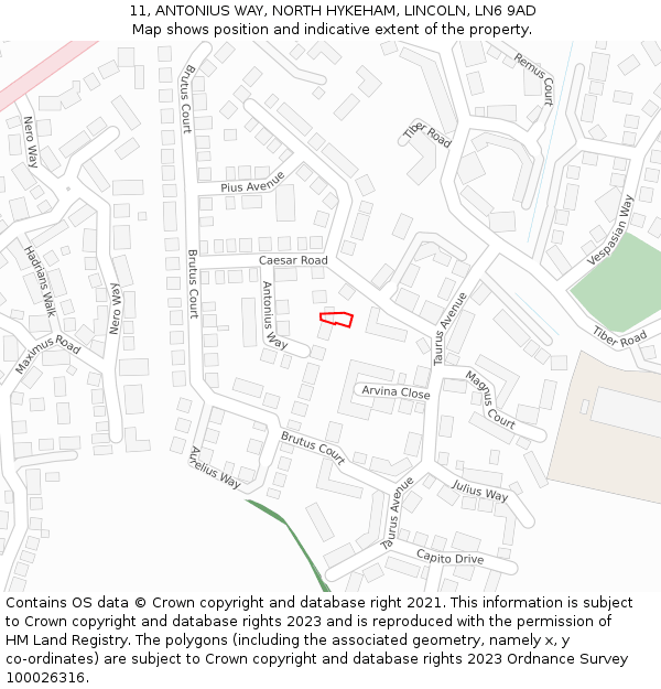 11, ANTONIUS WAY, NORTH HYKEHAM, LINCOLN, LN6 9AD: Location map and indicative extent of plot