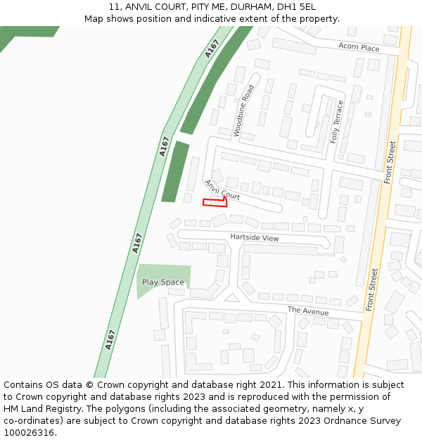 11, ANVIL COURT, PITY ME, DURHAM, DH1 5EL: Location map and indicative extent of plot