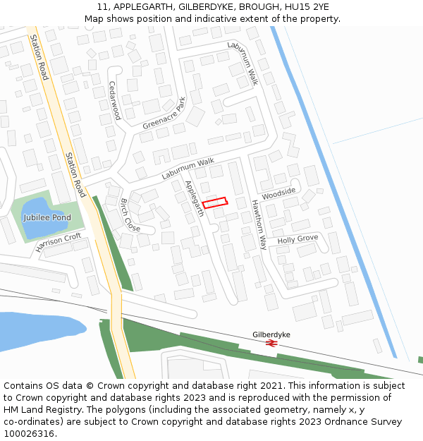 11, APPLEGARTH, GILBERDYKE, BROUGH, HU15 2YE: Location map and indicative extent of plot