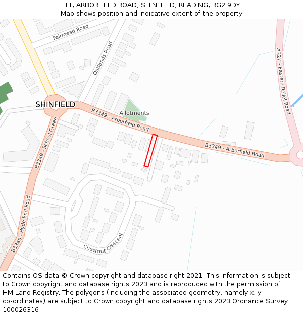 11, ARBORFIELD ROAD, SHINFIELD, READING, RG2 9DY: Location map and indicative extent of plot