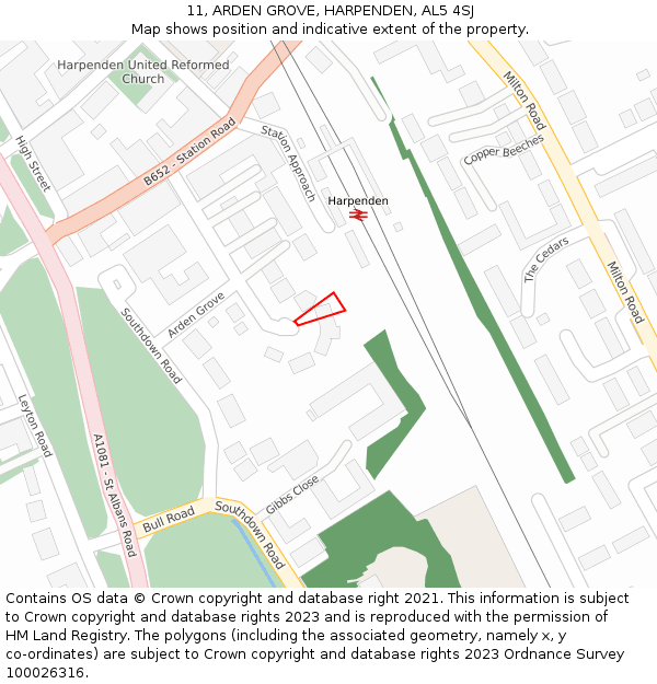 11, ARDEN GROVE, HARPENDEN, AL5 4SJ: Location map and indicative extent of plot
