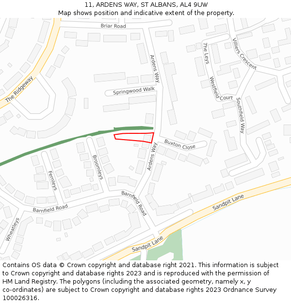 11, ARDENS WAY, ST ALBANS, AL4 9UW: Location map and indicative extent of plot