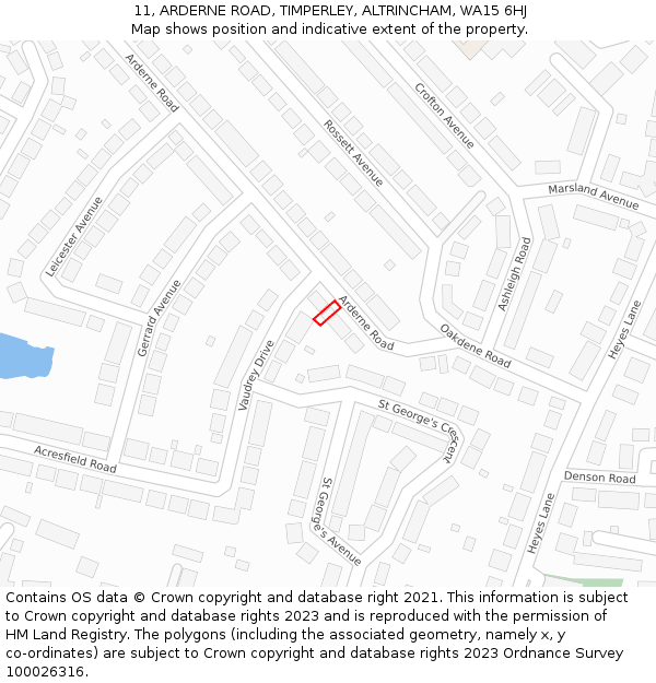 11, ARDERNE ROAD, TIMPERLEY, ALTRINCHAM, WA15 6HJ: Location map and indicative extent of plot