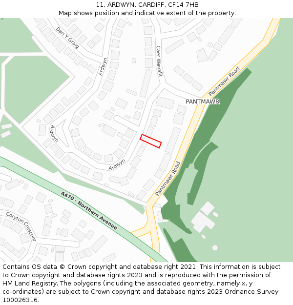 11, ARDWYN, CARDIFF, CF14 7HB: Location map and indicative extent of plot