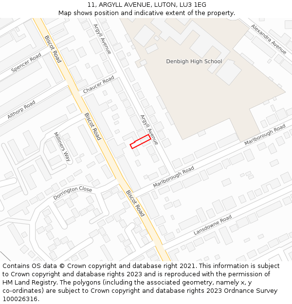 11, ARGYLL AVENUE, LUTON, LU3 1EG: Location map and indicative extent of plot