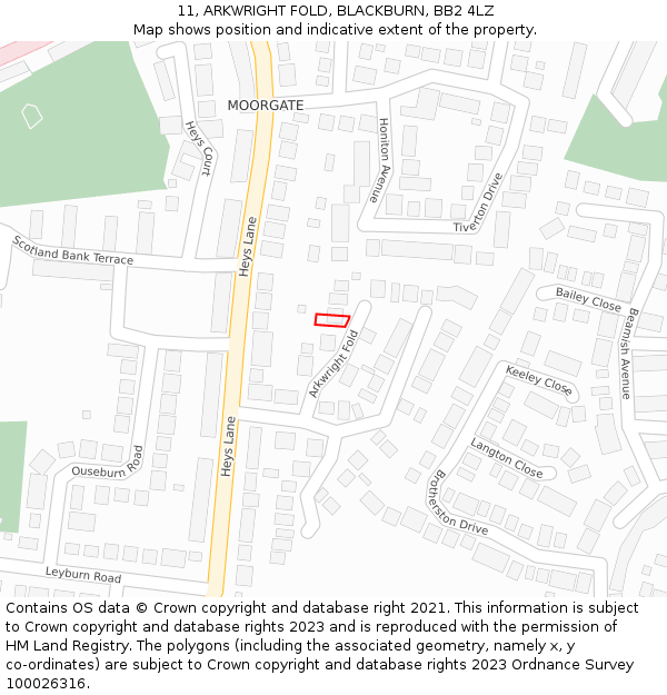 11, ARKWRIGHT FOLD, BLACKBURN, BB2 4LZ: Location map and indicative extent of plot