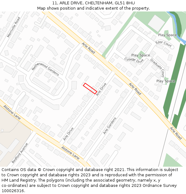 11, ARLE DRIVE, CHELTENHAM, GL51 8HU: Location map and indicative extent of plot