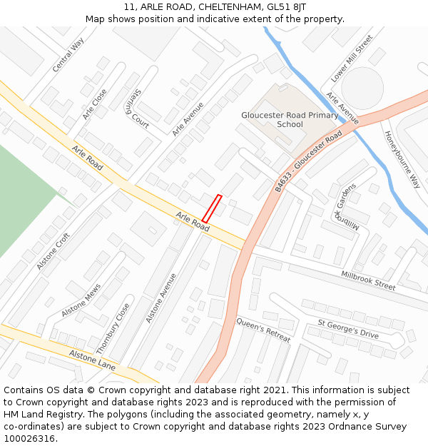 11, ARLE ROAD, CHELTENHAM, GL51 8JT: Location map and indicative extent of plot