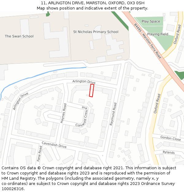 11, ARLINGTON DRIVE, MARSTON, OXFORD, OX3 0SH: Location map and indicative extent of plot