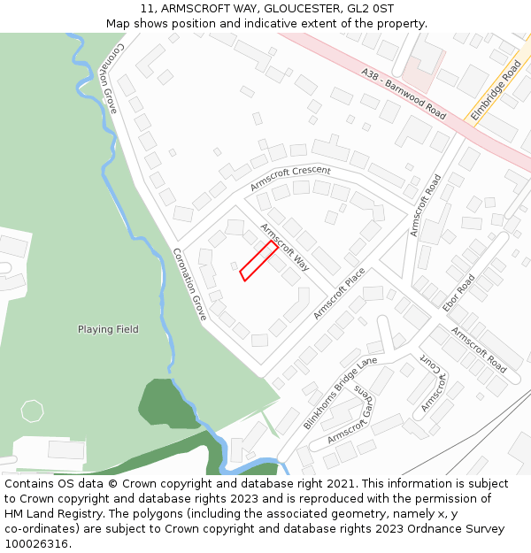 11, ARMSCROFT WAY, GLOUCESTER, GL2 0ST: Location map and indicative extent of plot