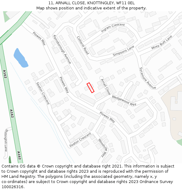 11, ARNALL CLOSE, KNOTTINGLEY, WF11 0EL: Location map and indicative extent of plot