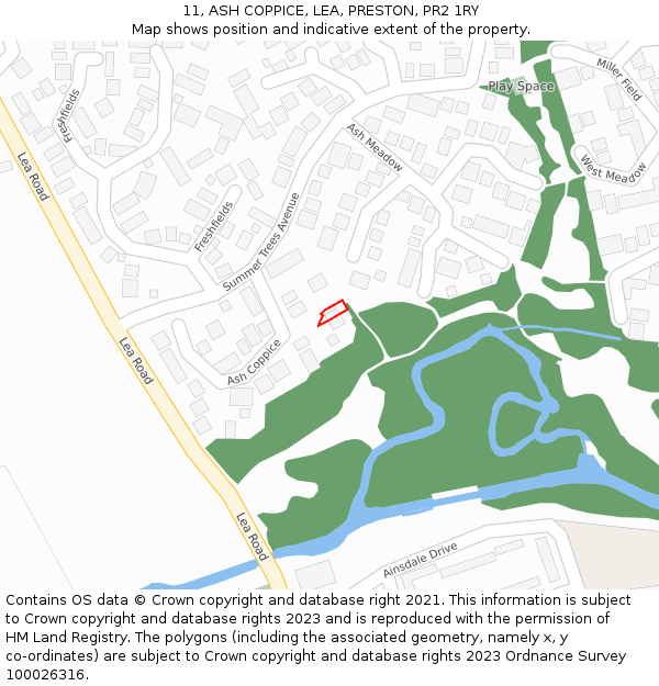 11, ASH COPPICE, LEA, PRESTON, PR2 1RY: Location map and indicative extent of plot