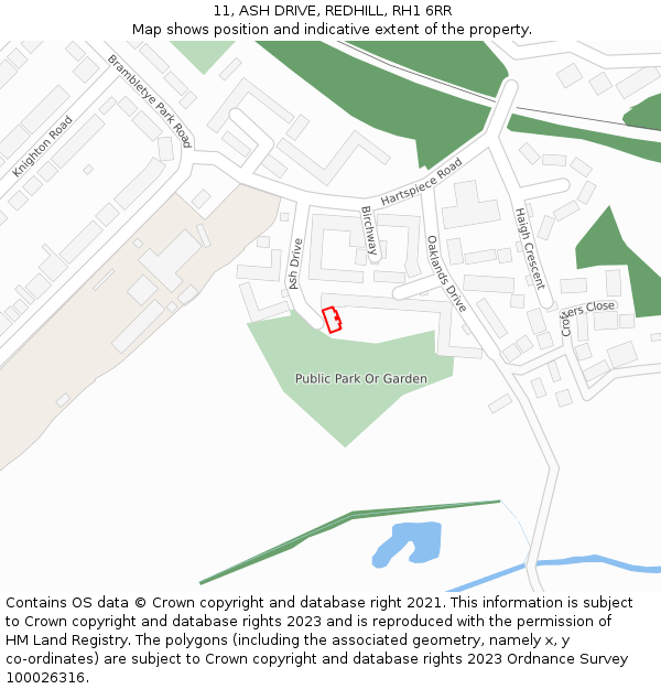 11, ASH DRIVE, REDHILL, RH1 6RR: Location map and indicative extent of plot