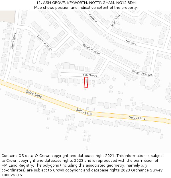 11, ASH GROVE, KEYWORTH, NOTTINGHAM, NG12 5DH: Location map and indicative extent of plot
