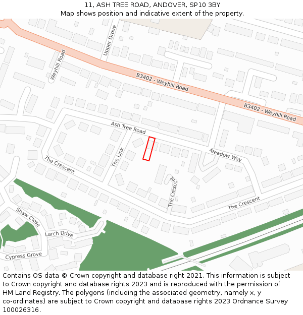 11, ASH TREE ROAD, ANDOVER, SP10 3BY: Location map and indicative extent of plot