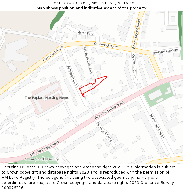 11, ASHDOWN CLOSE, MAIDSTONE, ME16 8AD: Location map and indicative extent of plot