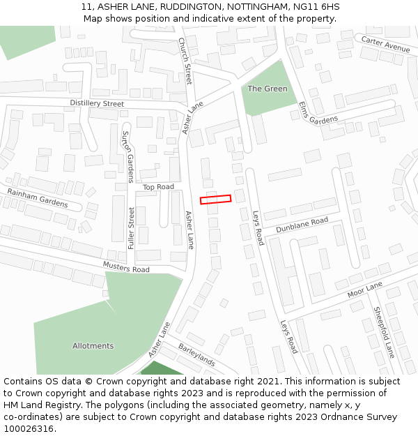 11, ASHER LANE, RUDDINGTON, NOTTINGHAM, NG11 6HS: Location map and indicative extent of plot