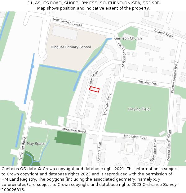 11, ASHES ROAD, SHOEBURYNESS, SOUTHEND-ON-SEA, SS3 9RB: Location map and indicative extent of plot