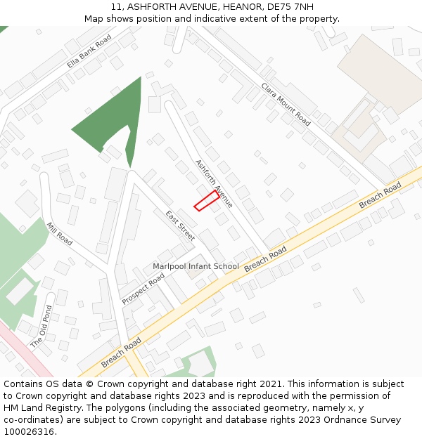 11, ASHFORTH AVENUE, HEANOR, DE75 7NH: Location map and indicative extent of plot