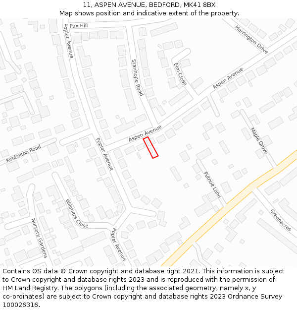 11, ASPEN AVENUE, BEDFORD, MK41 8BX: Location map and indicative extent of plot