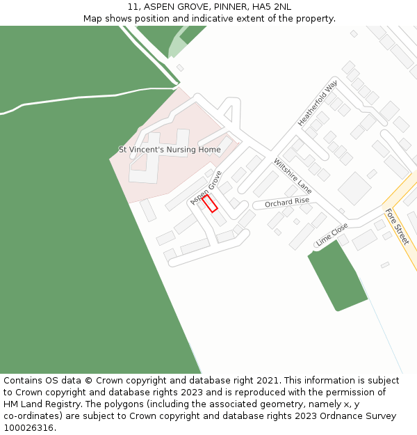 11, ASPEN GROVE, PINNER, HA5 2NL: Location map and indicative extent of plot