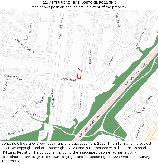 11, ASTER ROAD, BASINGSTOKE, RG22 5NQ: Location map and indicative extent of plot