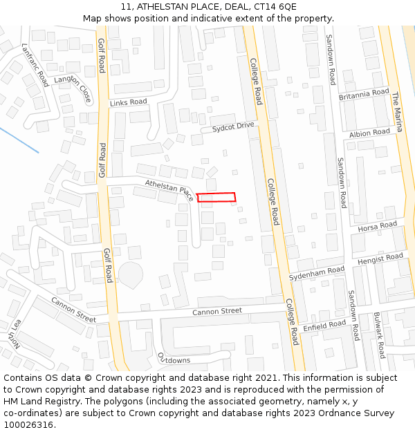 11, ATHELSTAN PLACE, DEAL, CT14 6QE: Location map and indicative extent of plot