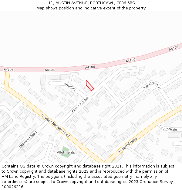 11, AUSTIN AVENUE, PORTHCAWL, CF36 5RS: Location map and indicative extent of plot