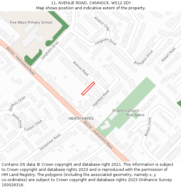 11, AVENUE ROAD, CANNOCK, WS12 2DY: Location map and indicative extent of plot