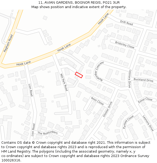 11, AVIAN GARDENS, BOGNOR REGIS, PO21 3UR: Location map and indicative extent of plot