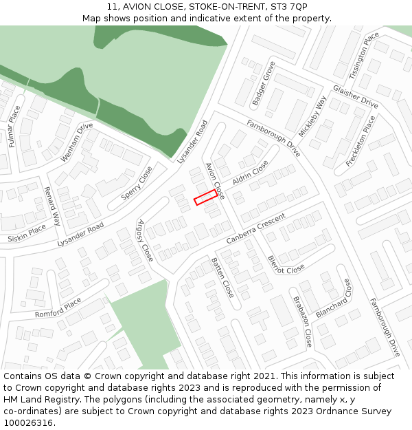 11, AVION CLOSE, STOKE-ON-TRENT, ST3 7QP: Location map and indicative extent of plot